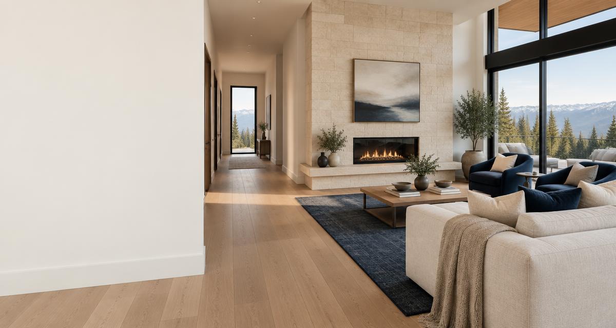 Illustrative modern Calgary-style home, with a bright living room, dining area and oak kitchen